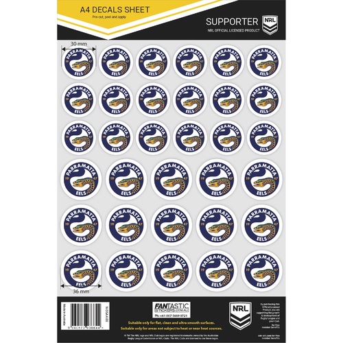 Parramatta Eels Official NRL A4 Gang Team Logo Decal Sheets!