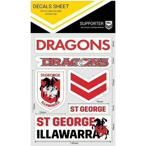 St George Dragons NRL iTag UV Car Wordmark Decal Sticker Sheet
