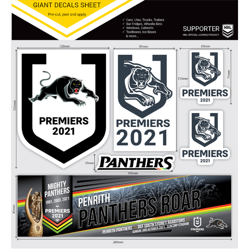Penrith Panthers NRL 2021 Premiers iTag Giant Decal Sticker Set 6 Pack! 