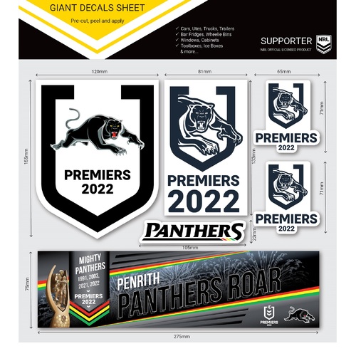 Penrith Panthers NRL 2022 Premiers iTag Giant Decal Sticker Set (6 Pack) *IN STOCK*
