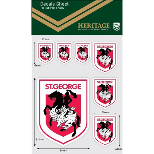 St George Illawarra Dragons Official NRL iTag Heritage Decal Sticker Sheet