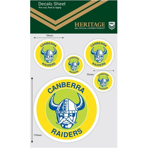 Canberra Raiders Official NRL iTag Heritage Decal Sticker Sheet