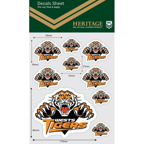 Wests Tigers Official NRL iTag Heritage Decal Sticker Sheet