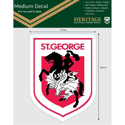 St George Illawarra Dragons Heritage NRL iTag UV Car Medium Decal Sticker 