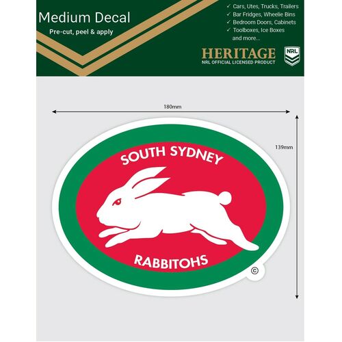 South Sydney Rabbitohs Heritage NRL iTag UV Car Medium Decal Sticker 