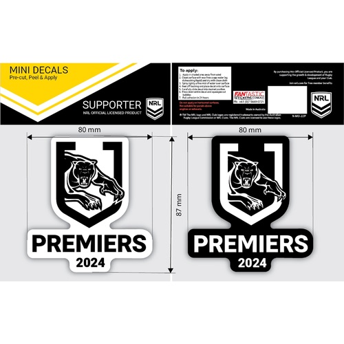Penrith Panthers NRL 2024 Premiers iTag Car Mini Decals 2pk!