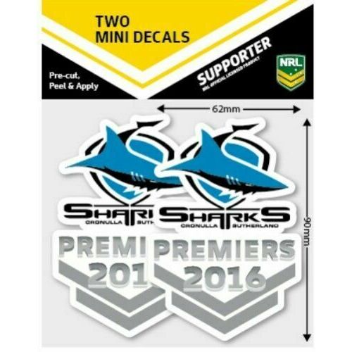Cronulla Sharks Premiers 2016 NRL iTag UV Car Logo Mini Decal Sticker (2 Pack)