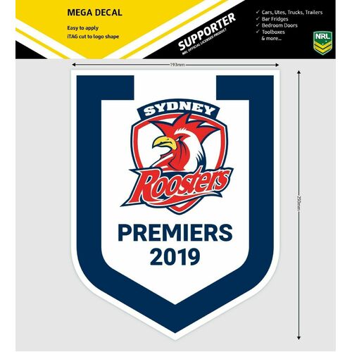 Sydney Roosters Premiers 2019 Official NRL iTag UV Car Mega Large Decal Sticker