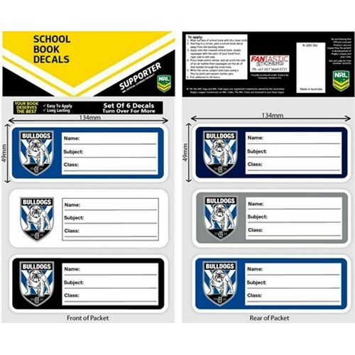 Canterbury Bulldogs Official NRL iTag School Book Label Decal Stickers (6 Pack)