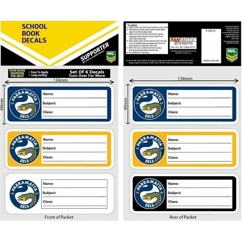 Parramatta Eels NRL iTag School Book Label Decal Stickers (6 Pack)