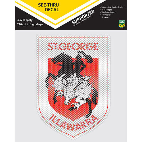 Official St George Dragons NRL iTag UV Car See Thru Logo Window Decal Sticker
