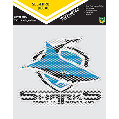 Official Cronulla Sharks NRL iTag UV Car See Thru Logo Window Decal Sticker