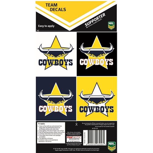 Official North Queensland Cowboys NRL iTag UV Car Team Decal Sticker (4 Pack)