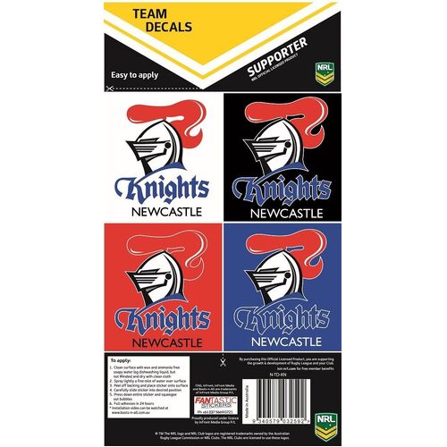 Official Newcastle Knights NRL iTag UV Car Team Decal Sticker Sheet (4 Pack)