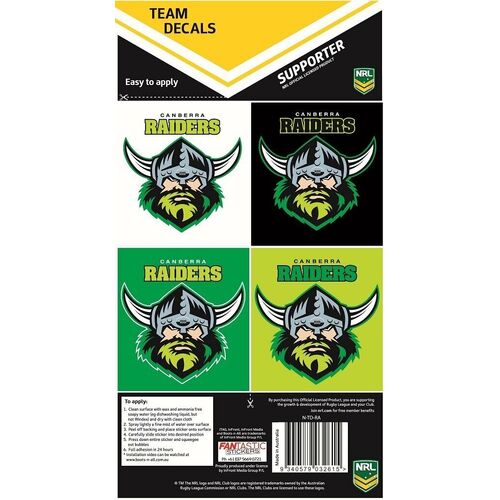 Official Canberra Raiders NRL iTag UV Car Team Decal Sticker Sheet (4 Pack)