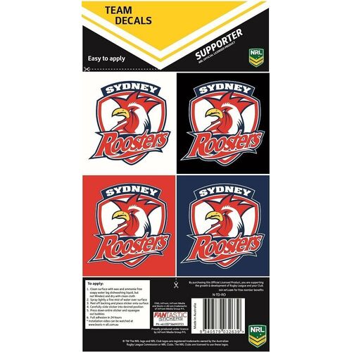 Official Sydney Roosters NRL iTag UV Car Team Decal Sticker Sheet (4 Pack)