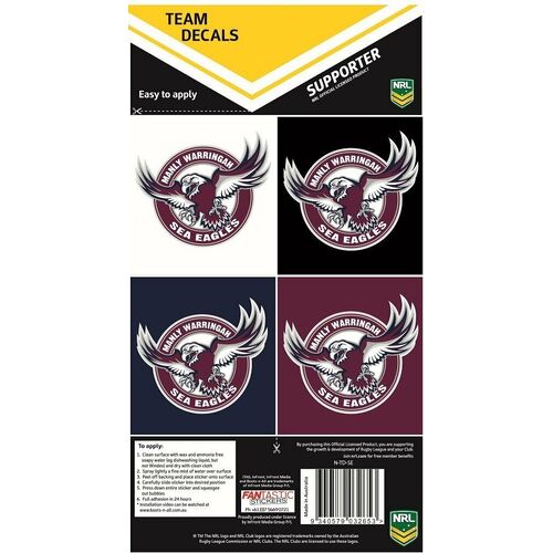 Official Manly Sea Eagles NRL iTag UV Car Team Decal Sticker Sheet (4 Pack)