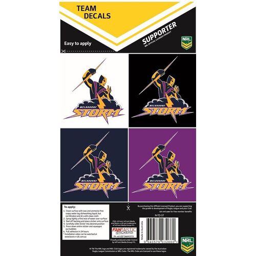 Official Melbourne Storm NRL iTag UV Car Team Decal Sticker Sheet (4 Pack)