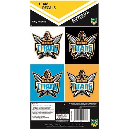Official Gold Coast Titans NRL iTag UV Car Team Decal Sticker Sheet (4 Pack)