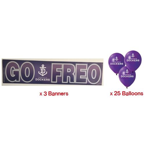 Fremantle Dockers AFL Grand Final Party Pack 25 Balloons & 3 Go Freo Banners!