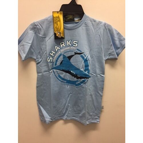 Cronulla Sharks NRL Kids Short Sleeve Cotton Core Sky T Shirt Sizes 6-14!