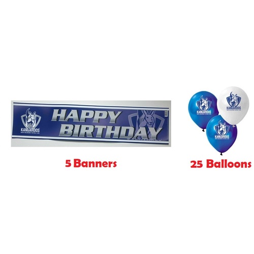 North Melbourne Kangaroos AFL Party Pack 25 Balloons & 5 Happy Birthday Banners!