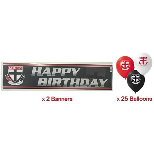 St Kilda Saints AFL Party Pack 25 Balloons & 2 Happy Birthday Banners 