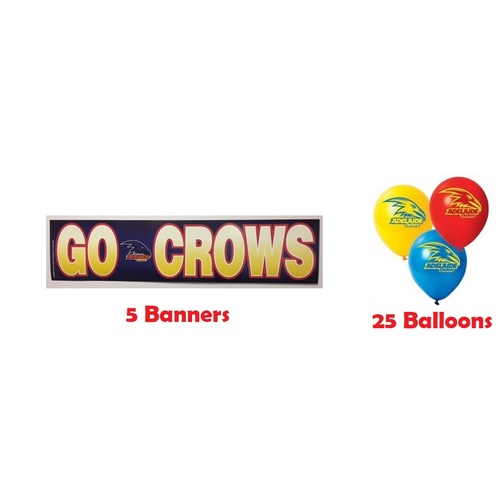 Adelaide Crows AFL Grand Final Party Pack 25 Balloons & 5 Go Crows Banners!