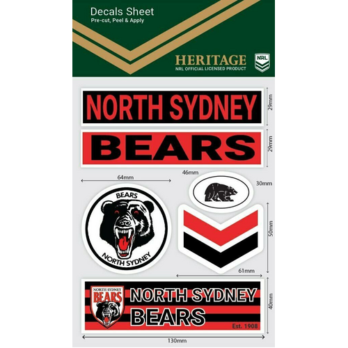 North Sydney Bears Heritage NRL Sticker Decal Sheet Stickers Wordmark 