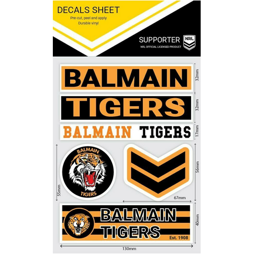Balmain Tigers Heritage NRL Sticker Decal Sheet Stickers Wordmark 