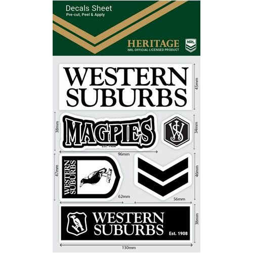 Western Suburbs Magpies Heritage NRL Sticker Decal Sheet Stickers Wordmark 