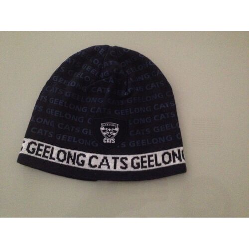 Official AFL Geelong Cats Acrylic Knit Navy Blue Word Print Beanie