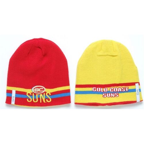 Official AFL Gold Coast Suns Acrylic Knit Reversible 2 Styles in 1 Beanie