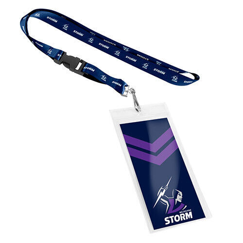 Official NRL Melbourne Storm Keyring Neck Lanyard with Card Pocket Sleeve