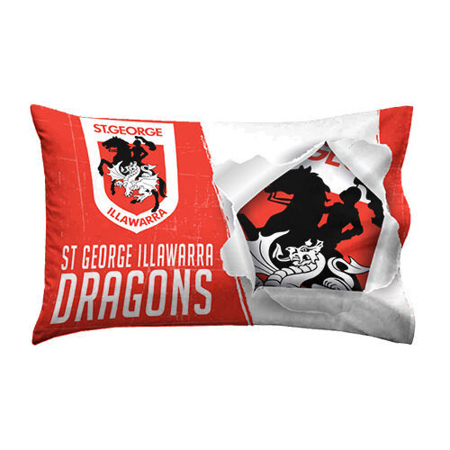 Official NRL St George Dragons Bed Single Pillowcase Pillow Case