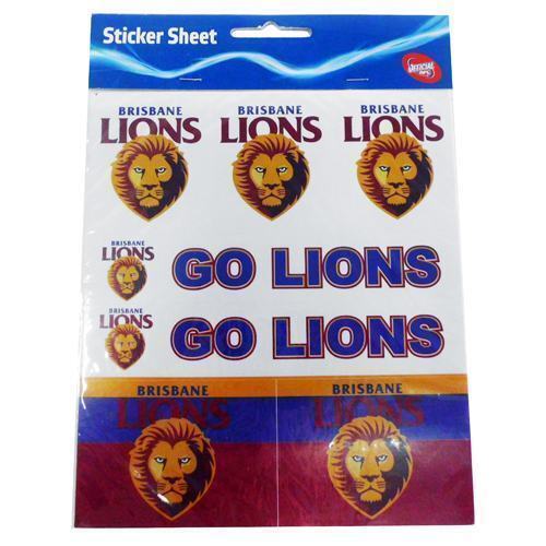 Official AFL Brisbane Lions Club Sticker Sheet Pack