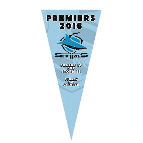 Official NRL Cronulla Sharks Premiers 2016 Statistics Felt Wall Pennant Flag