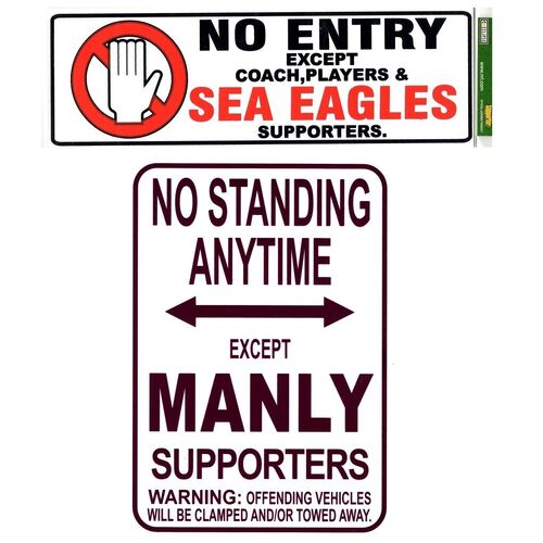 Official NRL Manly Sea Eagles No Entry Sign + 'Manly' No Standing Sign Poster