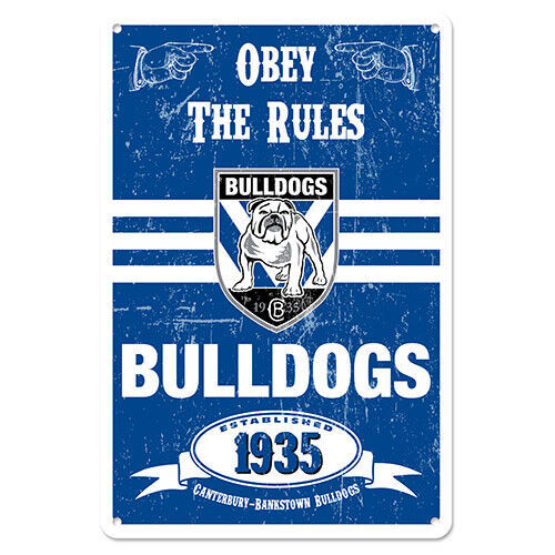 Official NRL Canterbury Bulldogs Obey The Rules Retro Metal Sign Decoration