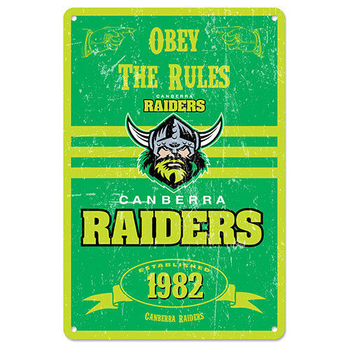 Official NRL Canberra Raiders Obey The Rules Retro Metal Sign Decoration