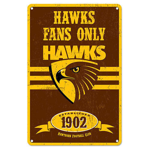 Official AFL Hawthorn Hawks Obey The Rules Retro Tin Metal Sign Decoration