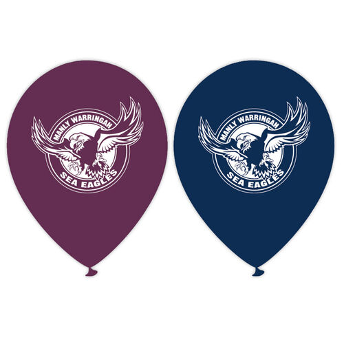 Official NRL Manly Sea Eagles Birthday Party Latex Helium Balloons (10 Pack)