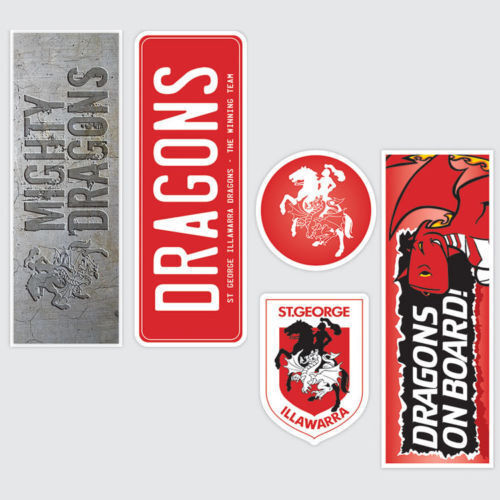 Official St George Dragons NRL iTag UV Car Bumper Decal Sticker Sheet (5 Pack)
