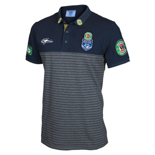 NSW Blues State Of Origin Players Striped Team Knit Polo Shirt Sizes S-5XL!7
