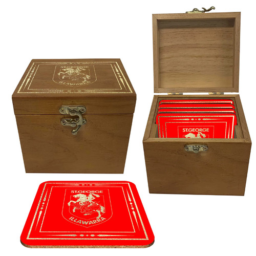 St George Dragons NRL Cork Coaster Gift Set Pack in Wooden Box (Set of 4)