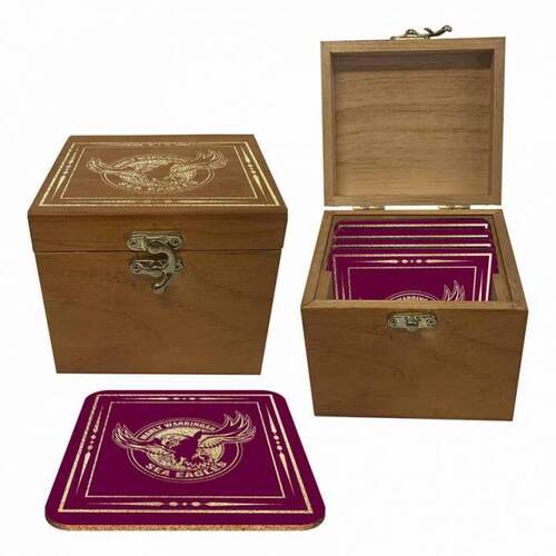 Manly Sea Eagles NRL Cork Coaster Gift Set Pack in Wooden Box (Set of 4)