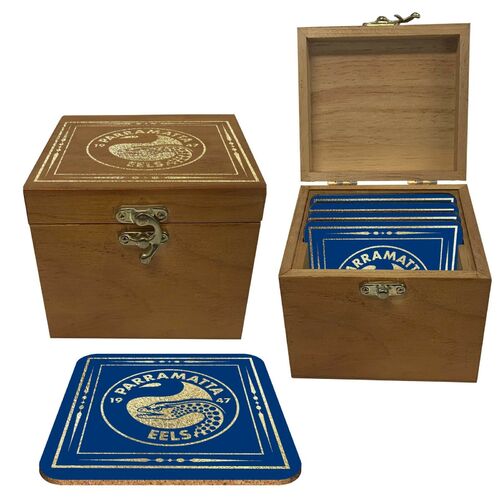 Parramatta Eels NRL Cork Coaster Gift Set Pack in Wooden Box (Set of 4)