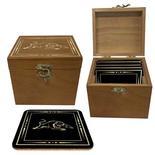 Penrith Panthers NRL Cork Coaster Gift Set Pack in Wooden Box (Set of 4)