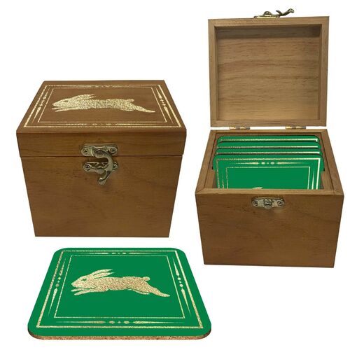 South Sydney Rabbitohs NRL Cork Coaster Gift Set Pack in Wooden Box (Set of 4)