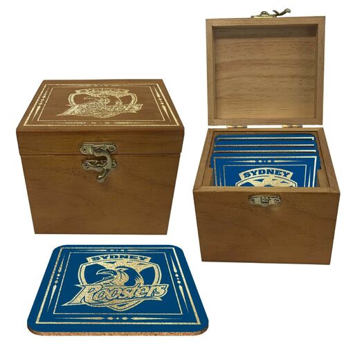 Sydney Roosters NRL Cork Coaster Gift Set Pack in Wooden Box (Set of 4)
